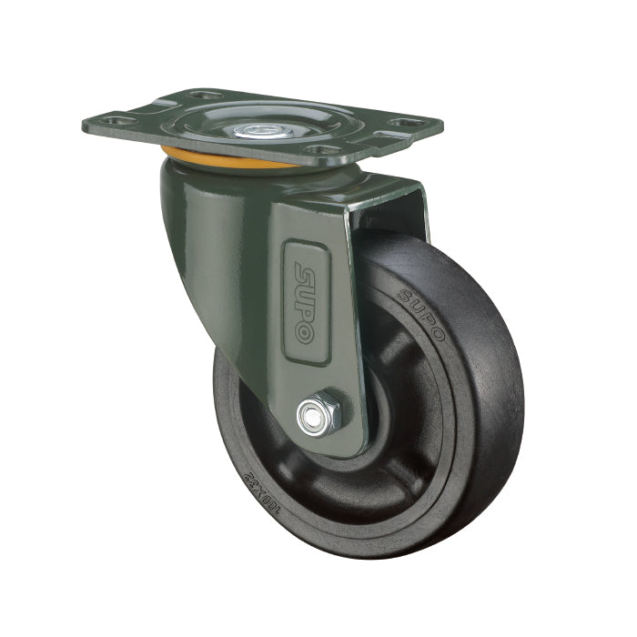 Rueda girat Serie trabajo mediano 75mm 3" Capacidad rueda 73kg Nylon negro alta temperat 260 Cº
