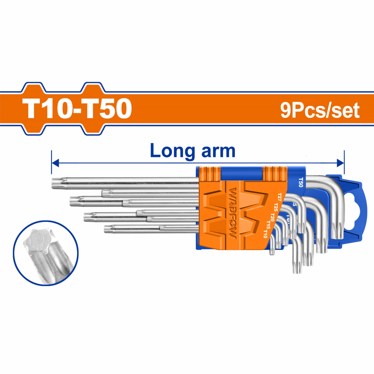 Llaves Torx de brazo largo de 9 piezas. T10-T50. Cr-V (Juego)
