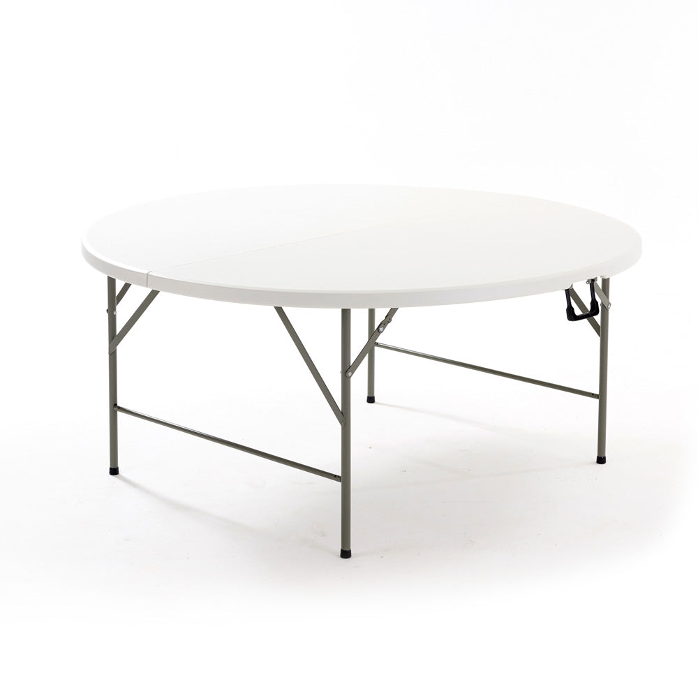 Mesa plástica plegable redonda 60" de diámetro (150 cm) (HDPE) con marco de acero revestido