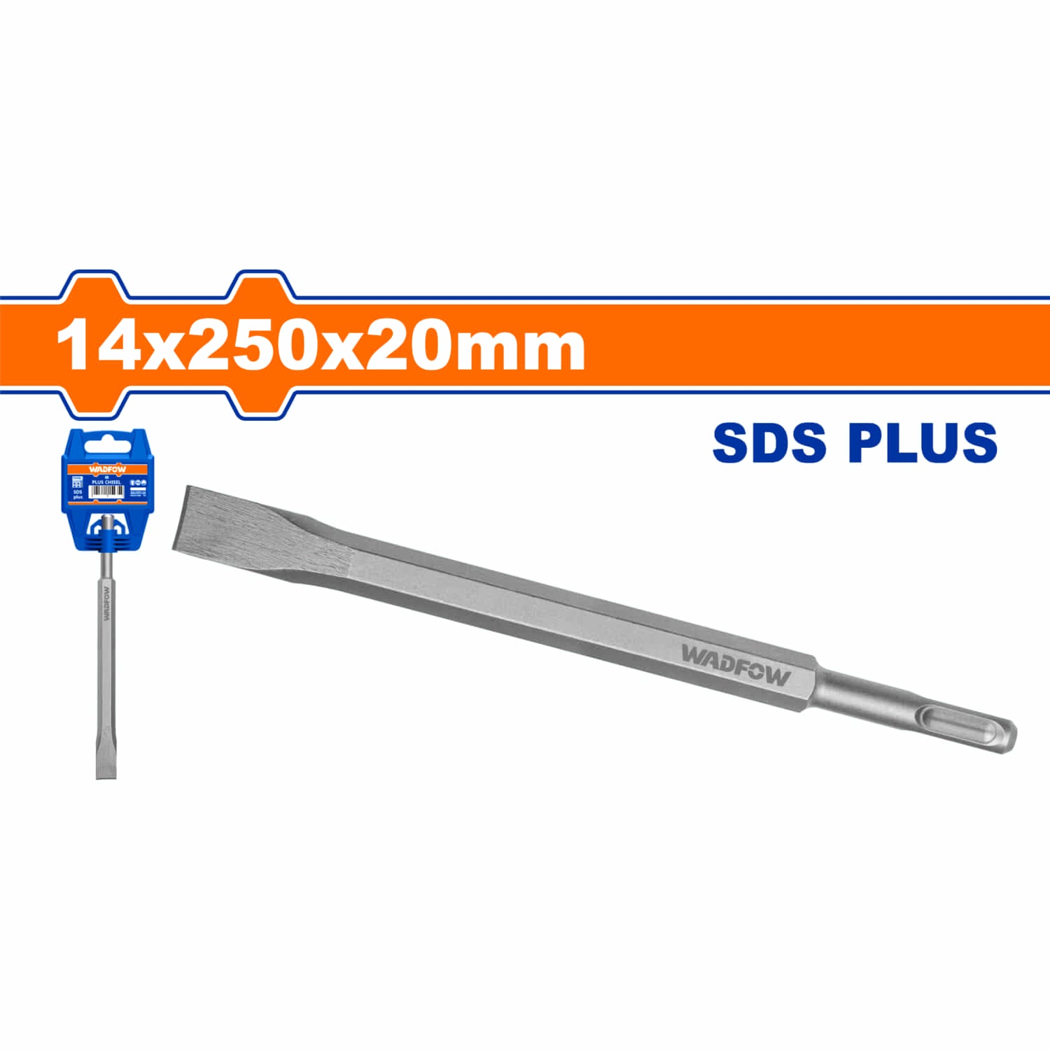 Cincel SDS Plus de punta 14x250mmx20mm. Cromo-Vanadio. Superficie arenada.