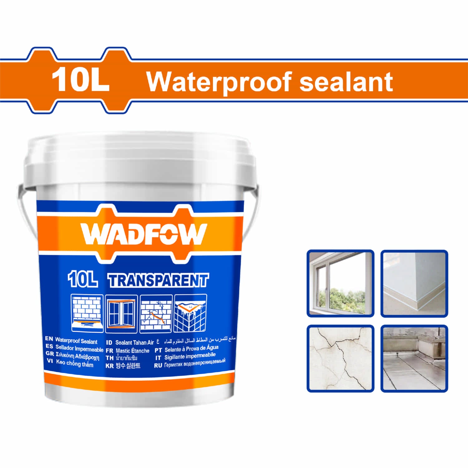 Sellador a prueba de agua 10L. Ideal para marcos de ventanas, paneles de vidrio. Color Transparente. Evita grietas. Impermeabilizante.