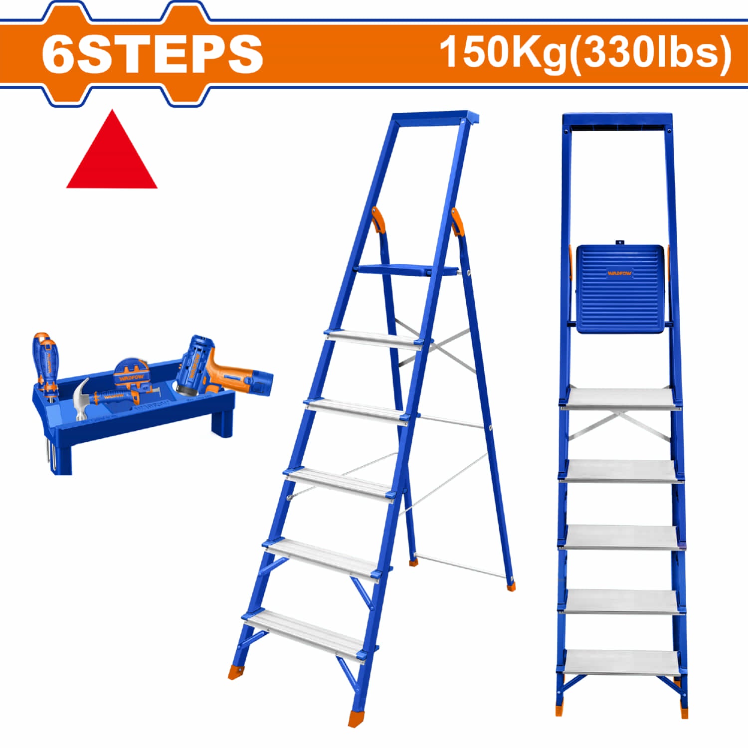 Escalera de Tijera 6 peldaños. Carga Máxima: 150 kg. Acero y Aluminio. Alt Max. de Trabajo: 128cm