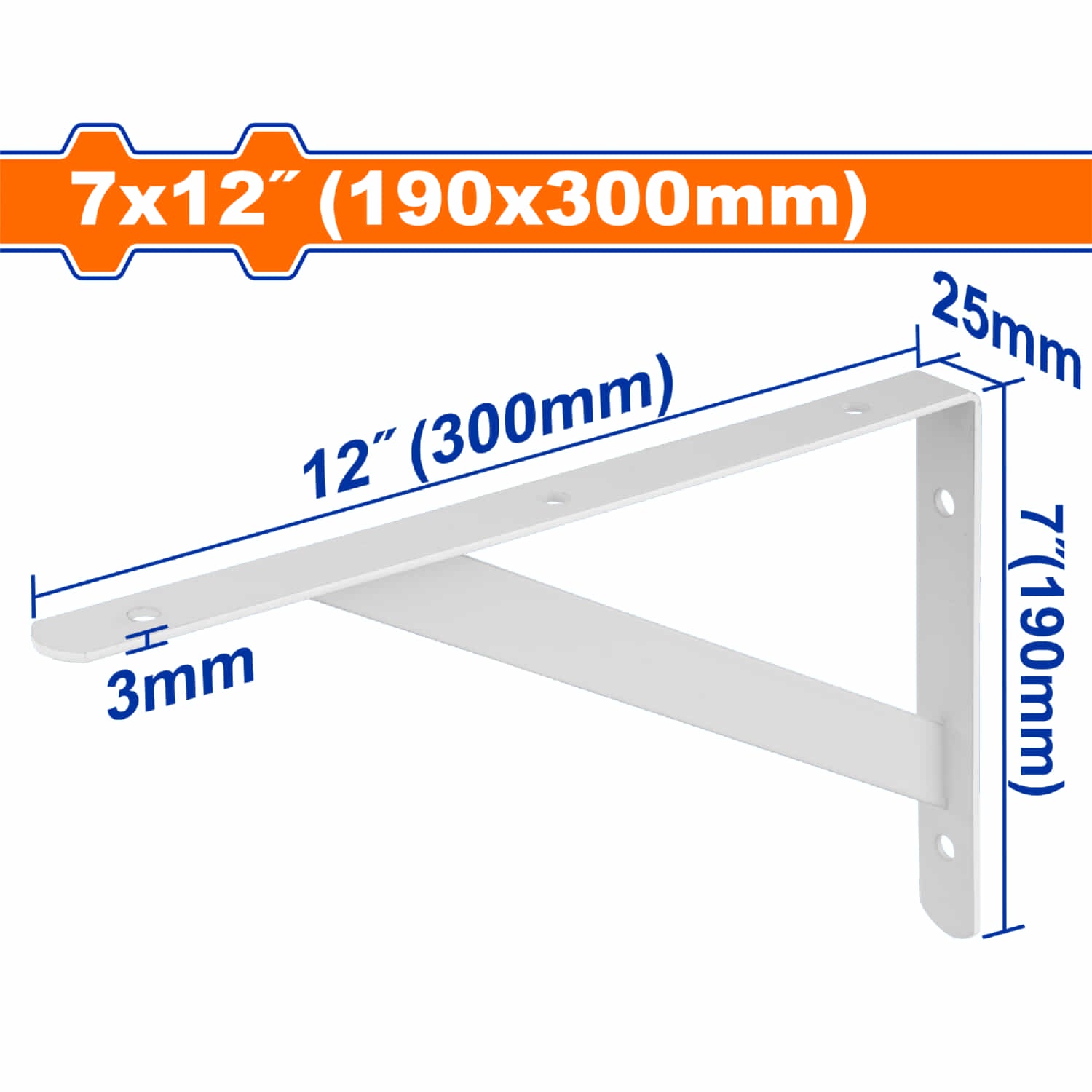 Soporte de Repisa Reforzado 7x12" Capac: 100 Kg. Espesor: 3mm. 6 puntos de fijación.