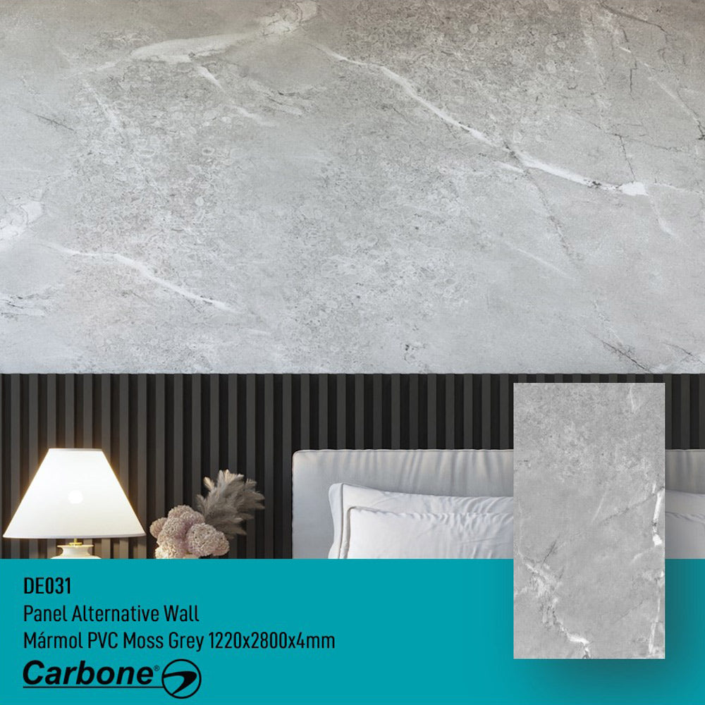 Panel Decorativo Mármol PVC 1.22 m x 2.80 m x 4 mm. Acabado: Moss gray.