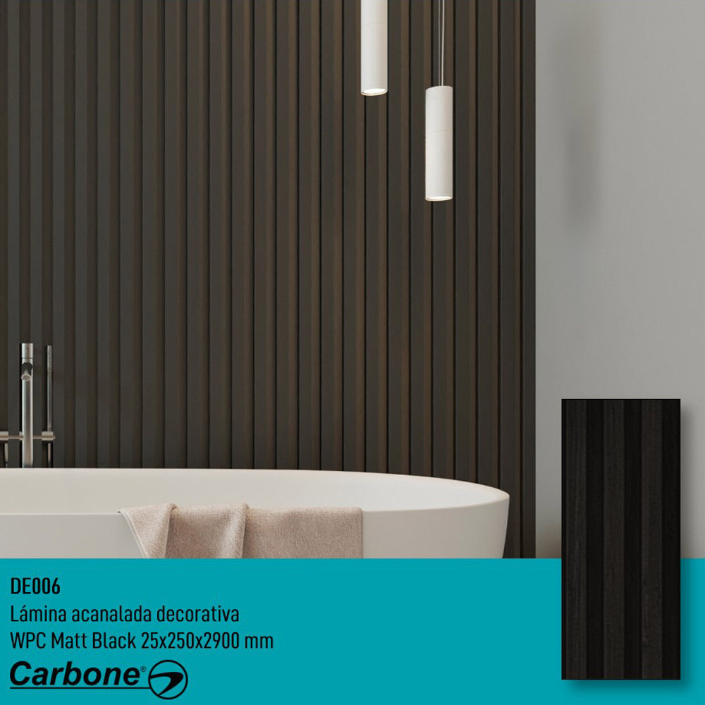 Lámina acanalada decorativa WPC Matt black 25x195x2900 mm