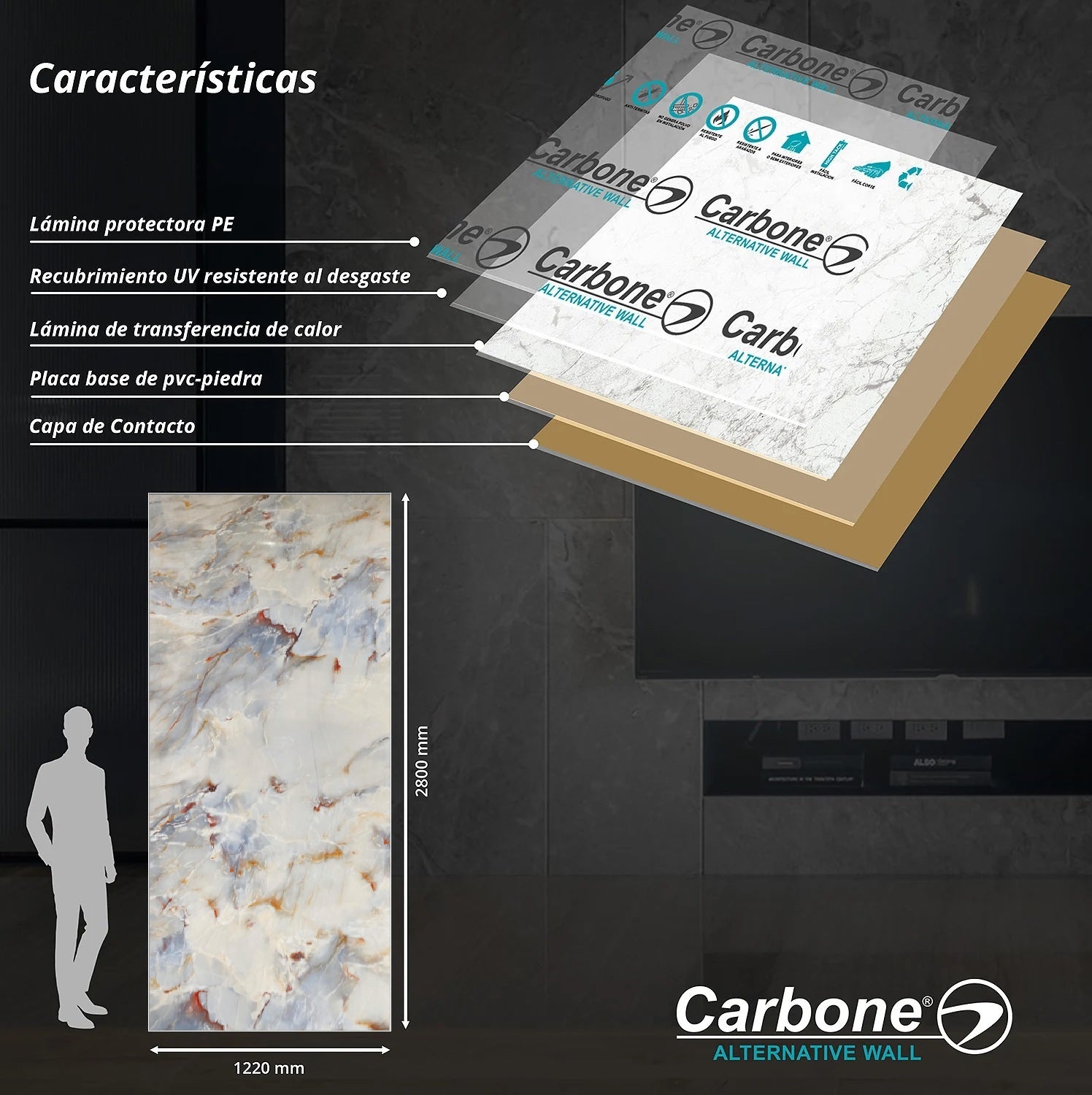 Panel Decorativo Mármol PVC 1.22m x 2.80m x 3mm Marmol Nacarado (Línea económica) Láminas de PVC para paredes y techo..