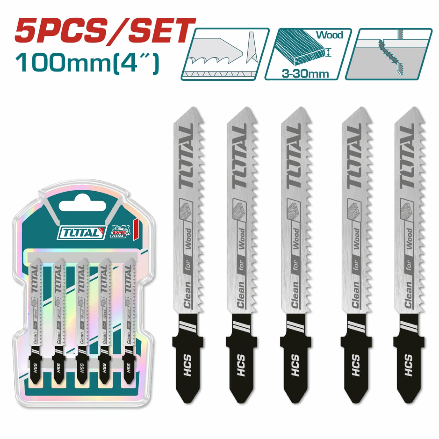 Hojas para sierra caladora tipo T para madera. 74mm. (10 dientes por pulgada) Set de 5