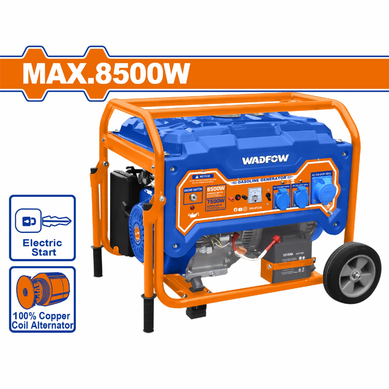 Generador a Gasolina 9500W 110-120V Frec. nominal: 60Hz. Veloc. 3600rpm Motor: 4 tiempos