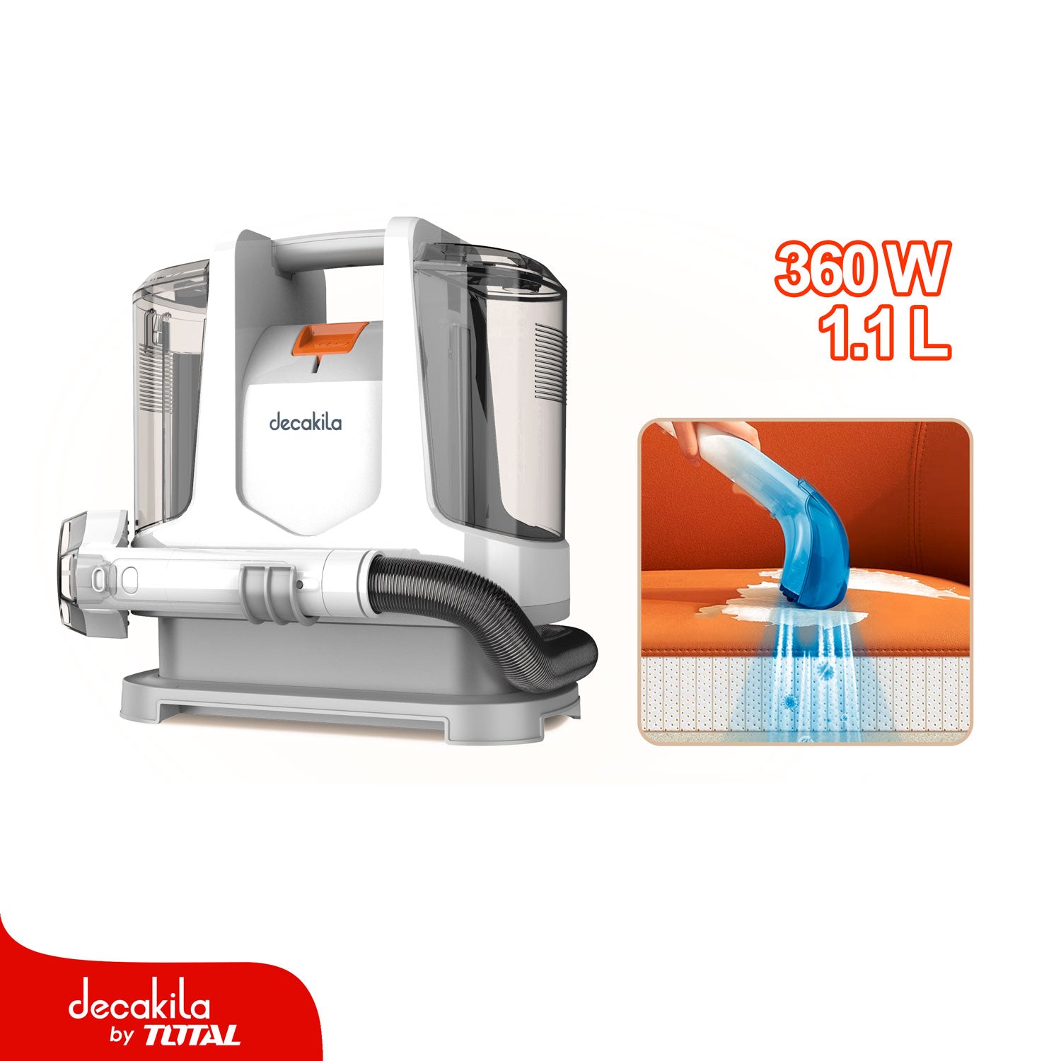 Aspiradora de agua Limpiador de Alfombras y Tapicería Portátil 360W 120V 60Hz 1.1L Aspiración 9kPa. Incluye escobilla. Quita manchas