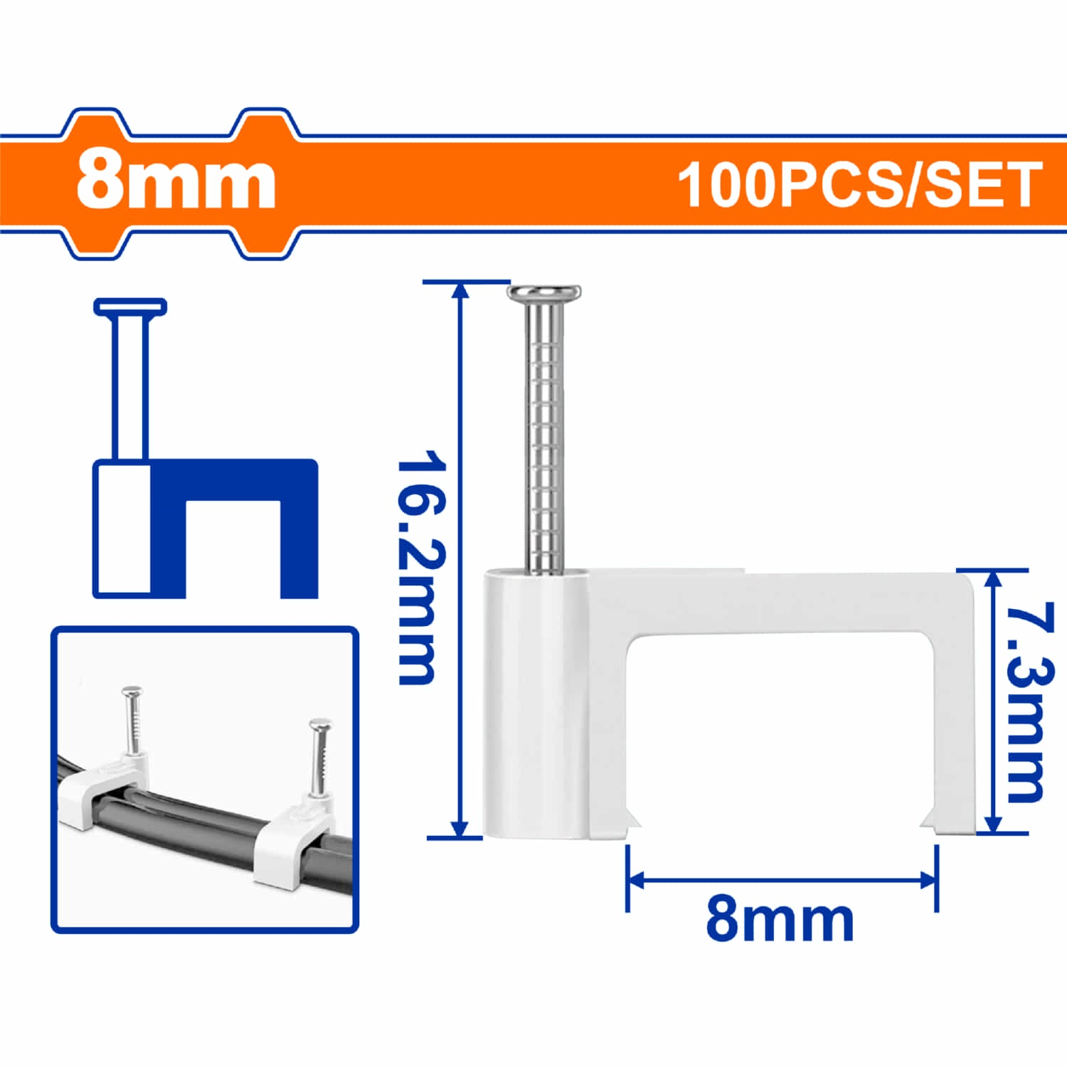 Grapas para cable coaxial. Blanco. Set de 100 piezas. Protege la cubierta del cable.