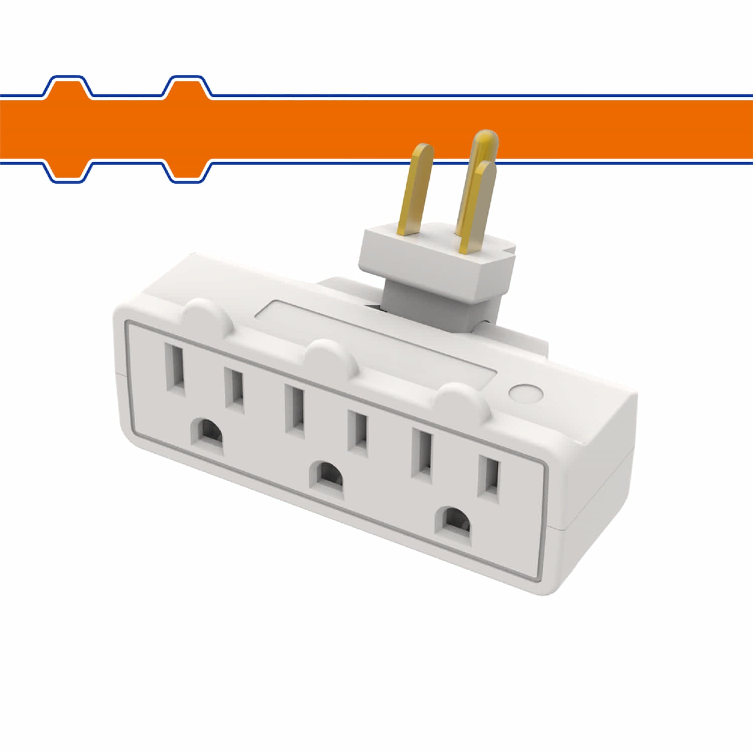 Adaptador tomacorriente con 3 salidas conexión a tierra 15A. 110V 60HZ 1875W. Certificado UL.