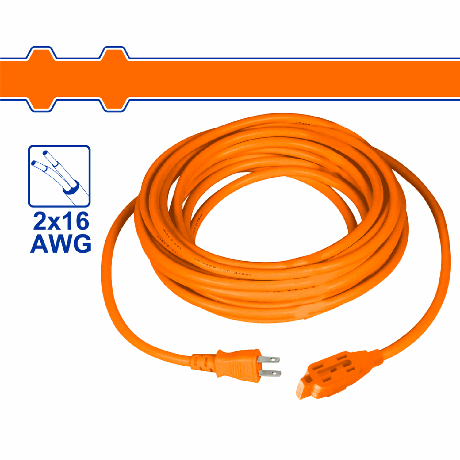 Extensión Eléctrica Polarizada 125V-60Hz 2x16AW Long 10m Corriente: 13A Extensión Naranja