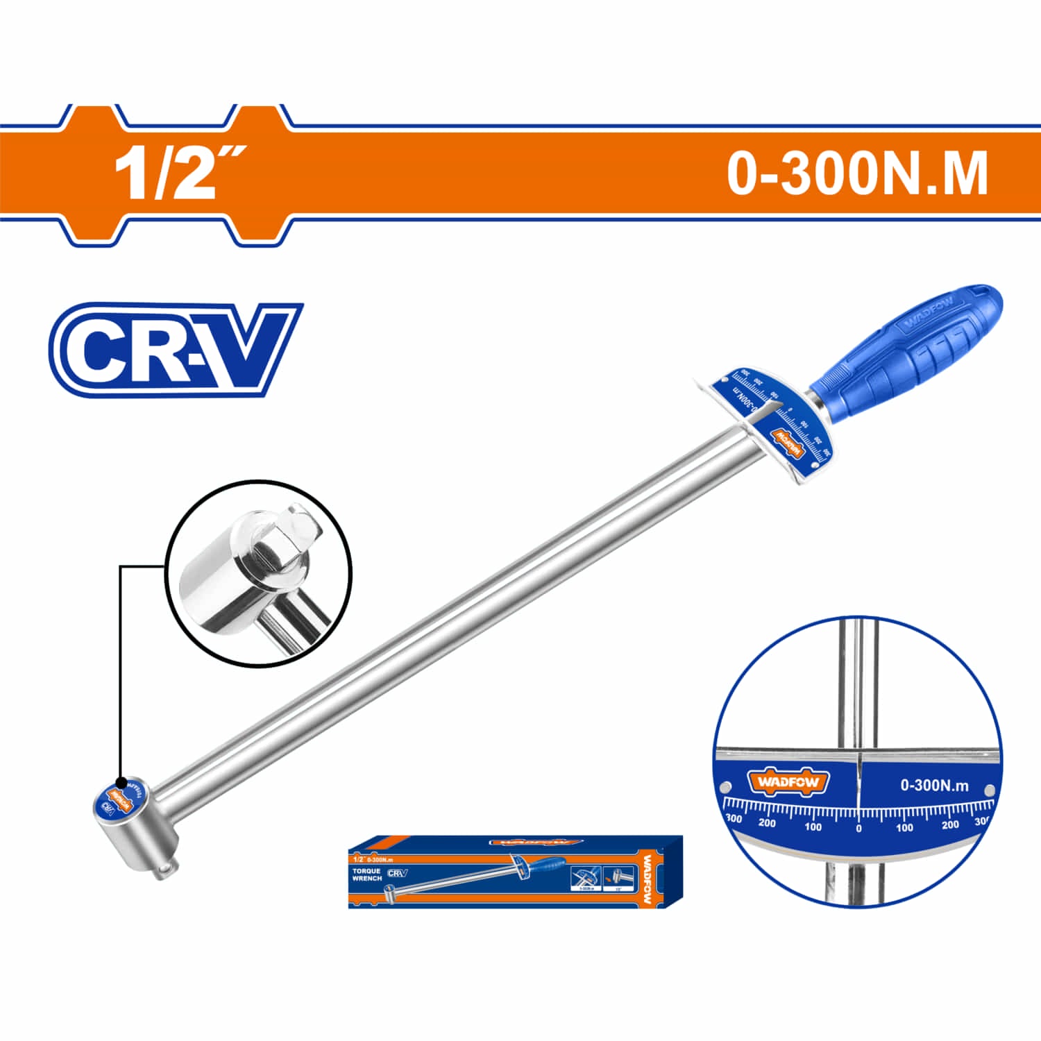 Torquímetro de 1/2" Rango: 0-300N.M Cr-V Tratamiento térmico. Cromado. Llave de Torsion
