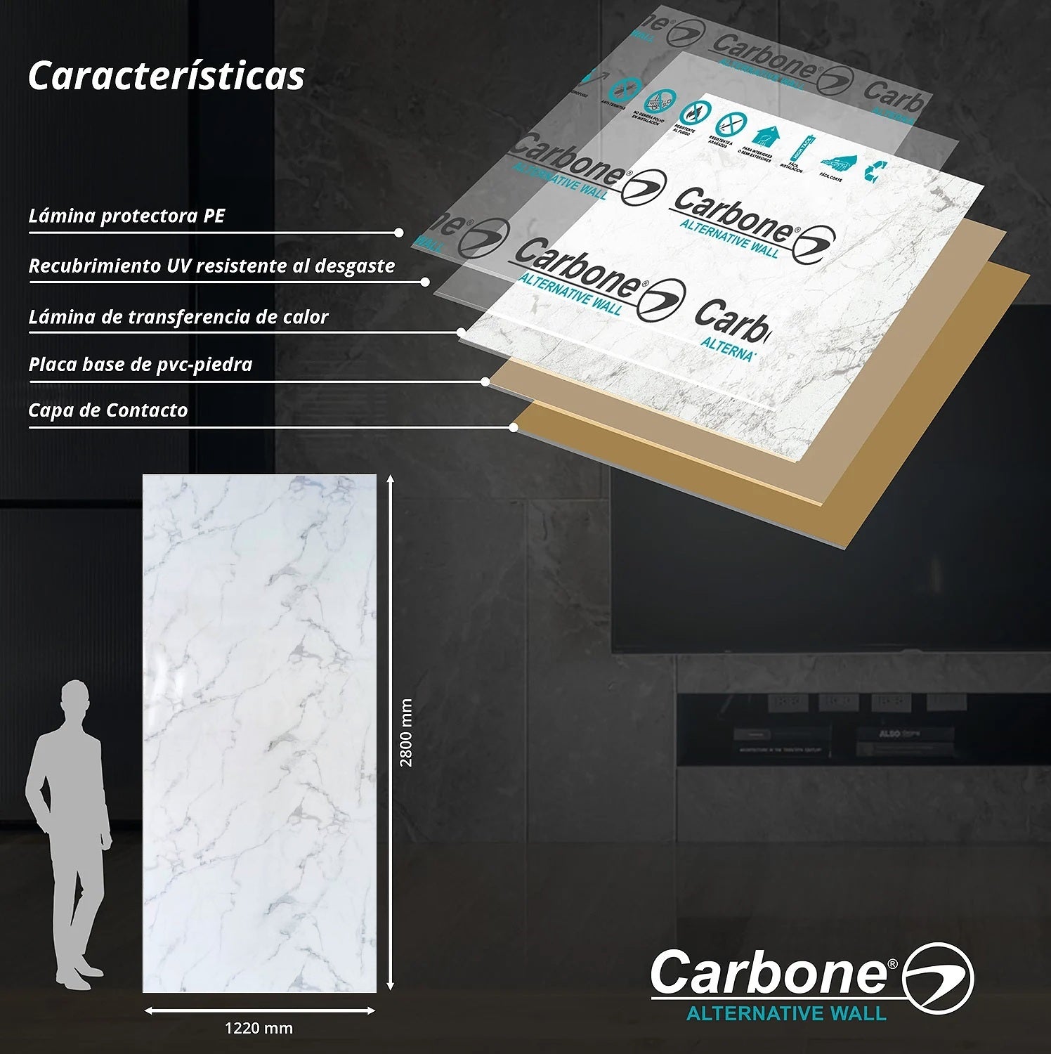 Panel Decorativo Mármol PVC 1.22m x 2.80m x 3mm Cuarzo Blanco (Línea económica) Láminas de PVC para paredes y techo..