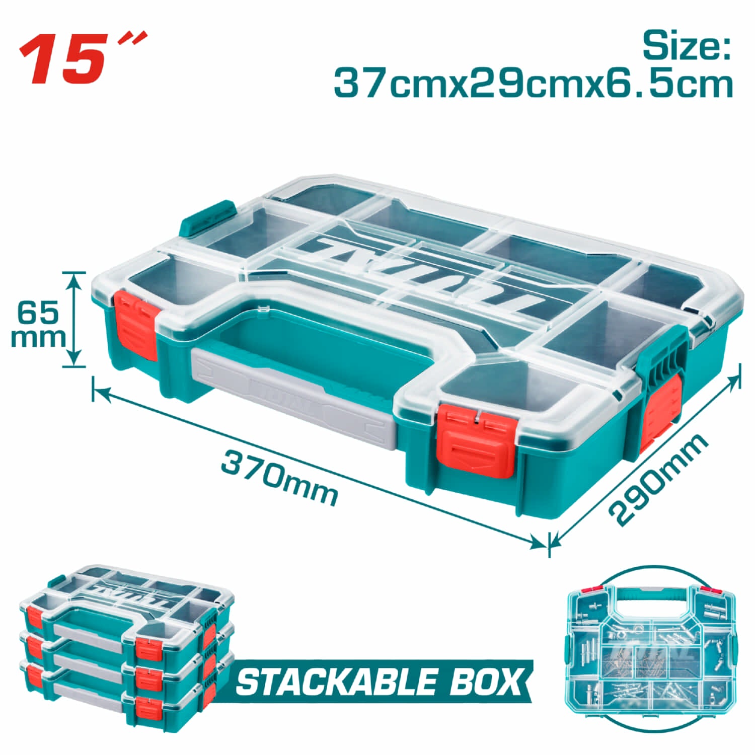 Organizador de plástico apilable 370 *290 *65 mm