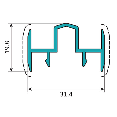 Perfil Cruce Central 4 Hoja de 28x66. Espesor 1.3 mm. Largo 5.85 mts. Acabado Lacado Blanco.