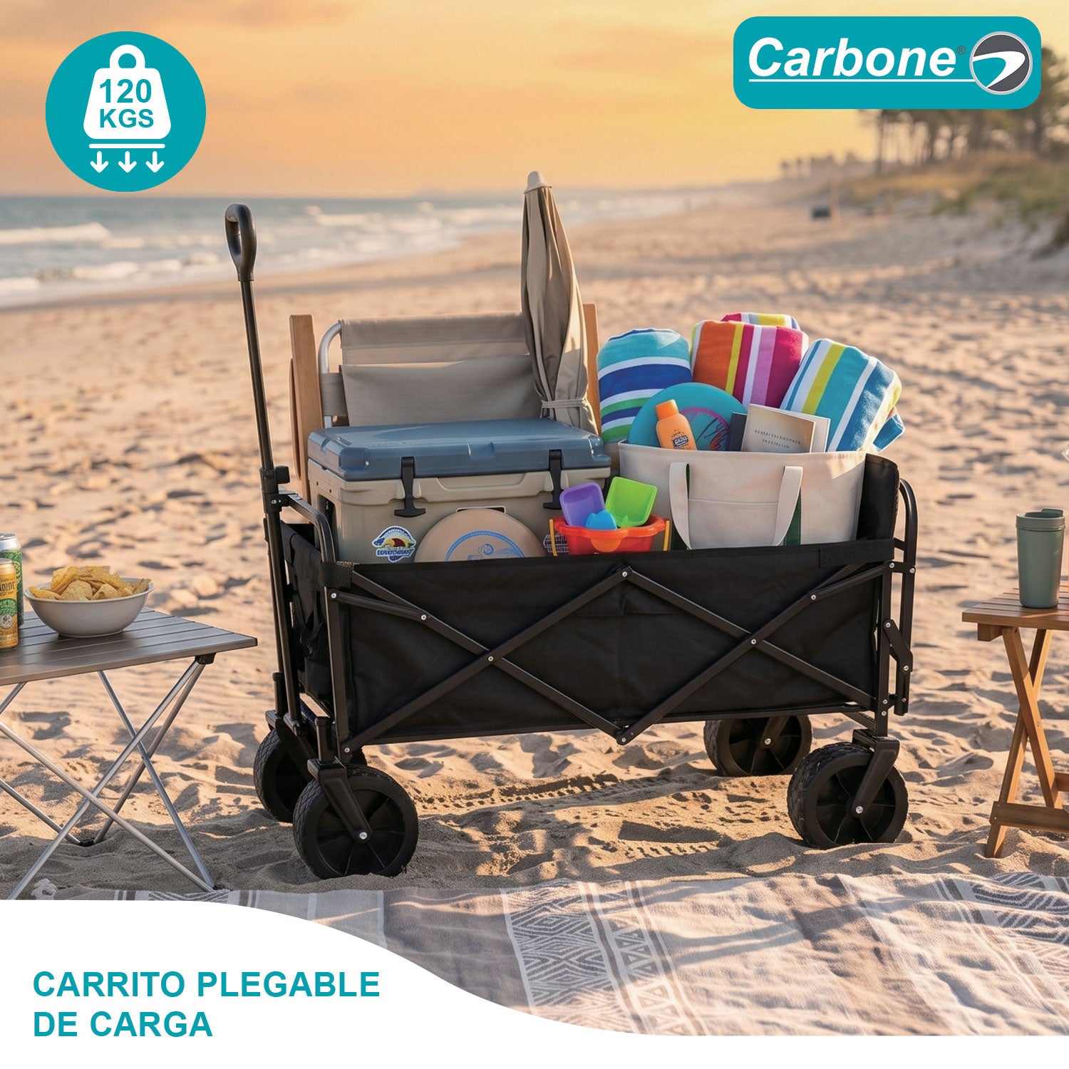 Carrito Plegable con Ruedas y Manija Extensible de Acero y Tela Oxford 82x48x90cm 120Kg Estructura Resistente. Color Negro. Con puerta Tipo vagón trolley.