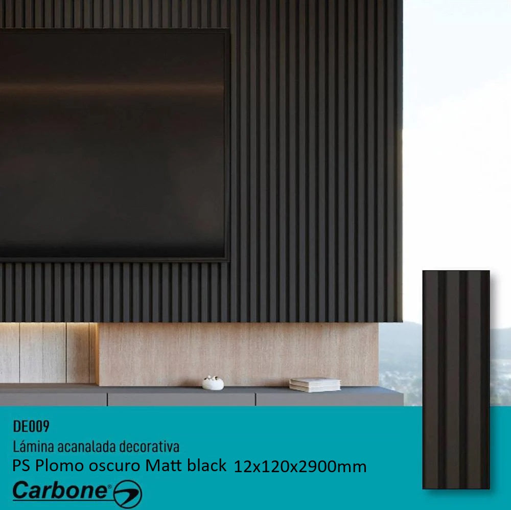 Lámina acanalada decorativa PS Plomo oscuro 12x120x2900 mm