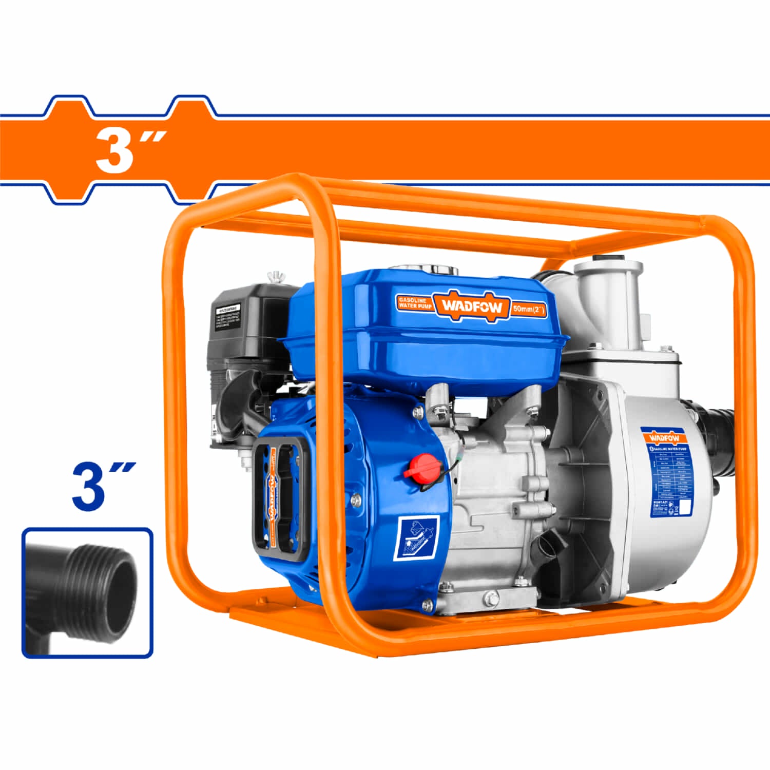 Bomba de agua a Gasolina 7.0 HP 3". Flujo máx: 1000L. Depósito de combustible: 3.6 L.