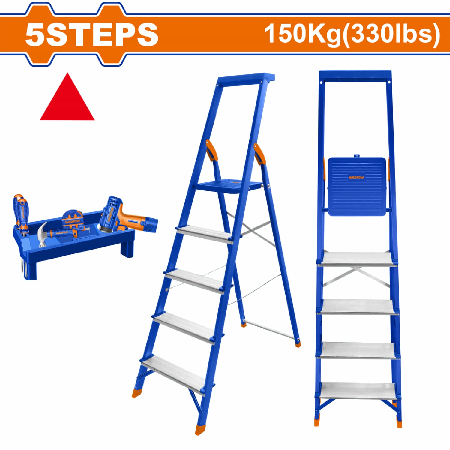 Escalera de Tijera 5 peldaños. Carga Máxima: 150 kg. Acero y Aluminio. Alt Max. de Trabajo: 106.4cm