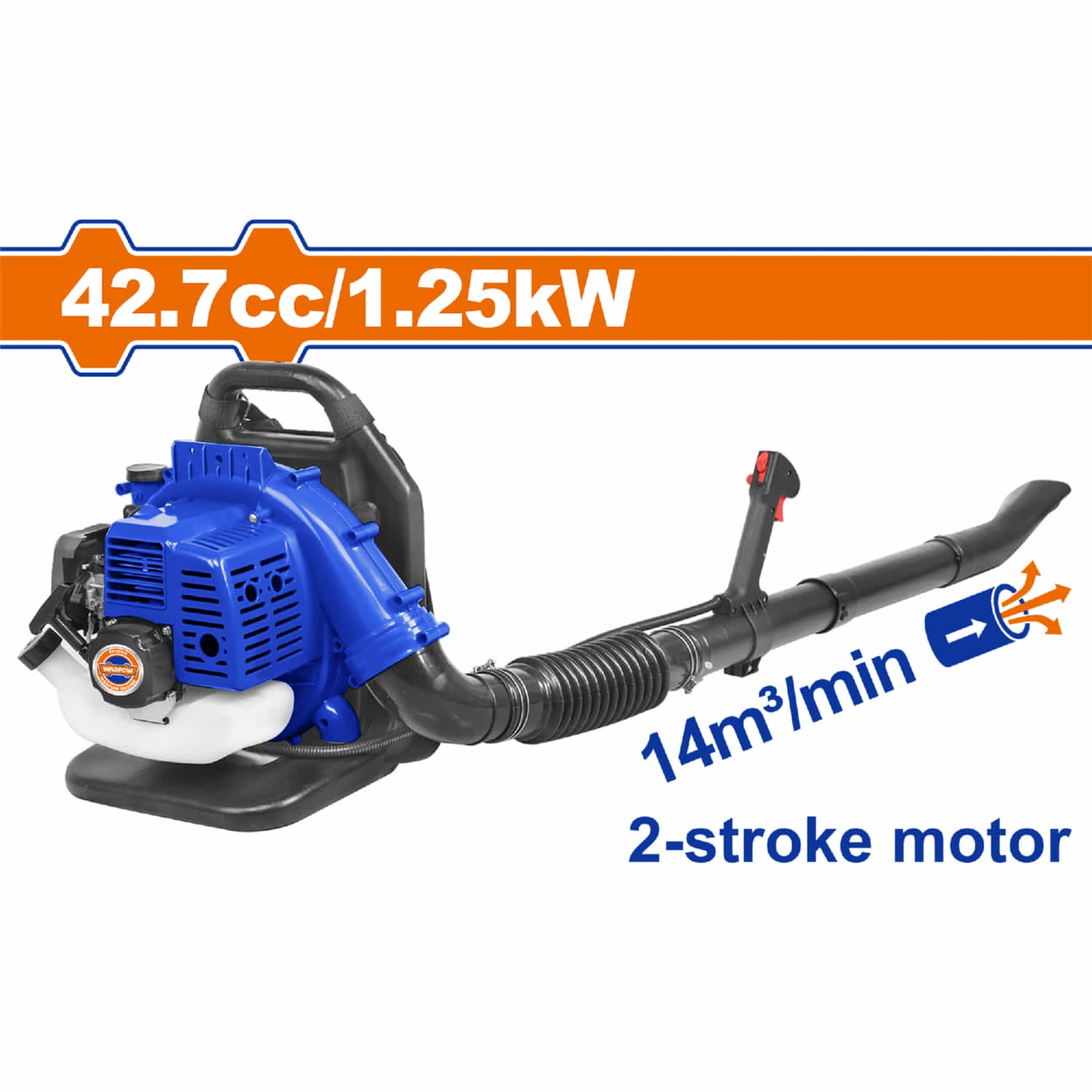 Sopladora de aire a Gasolina 42.7cc Potencia nominal: 1.25kW Velocidad del motor: 7000rpm Motor 2 tiempos blower