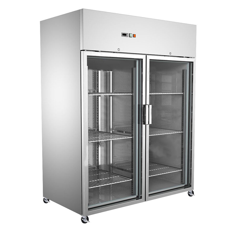 Refrigerador industrial acero inox 2 puertas vidrio +2~+8℃ 1480*830*2010 mm Ventilación interna.