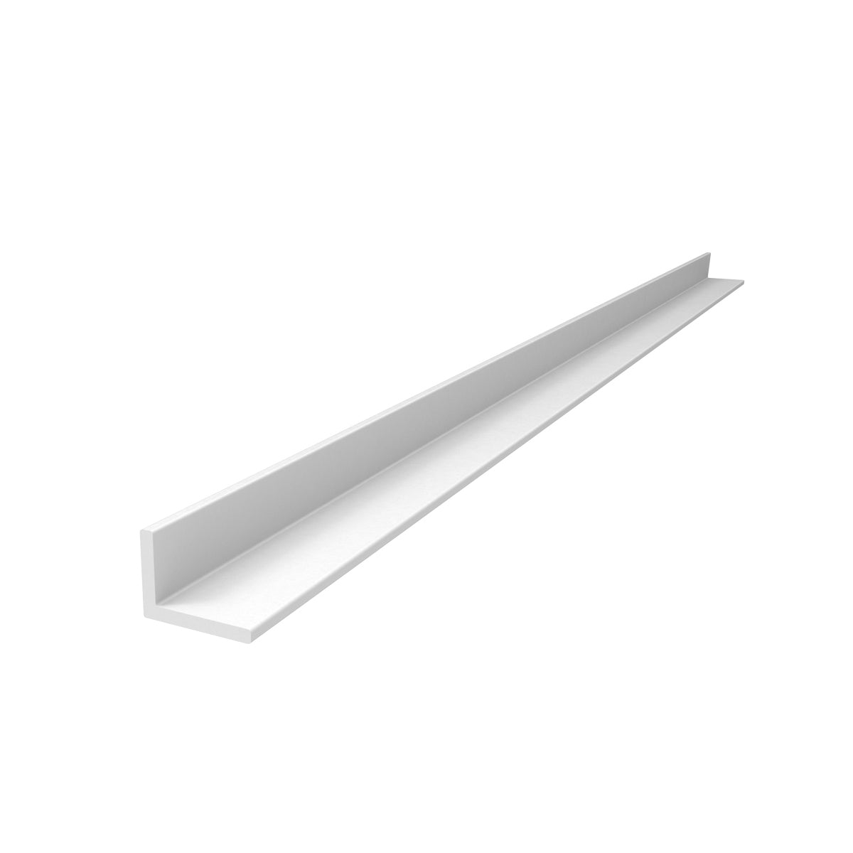 Angulo forma L de 1/2"x 3/8" Espesor 1.5 mm. Largo 5.85 mts. Acabado Lacado Blanco.