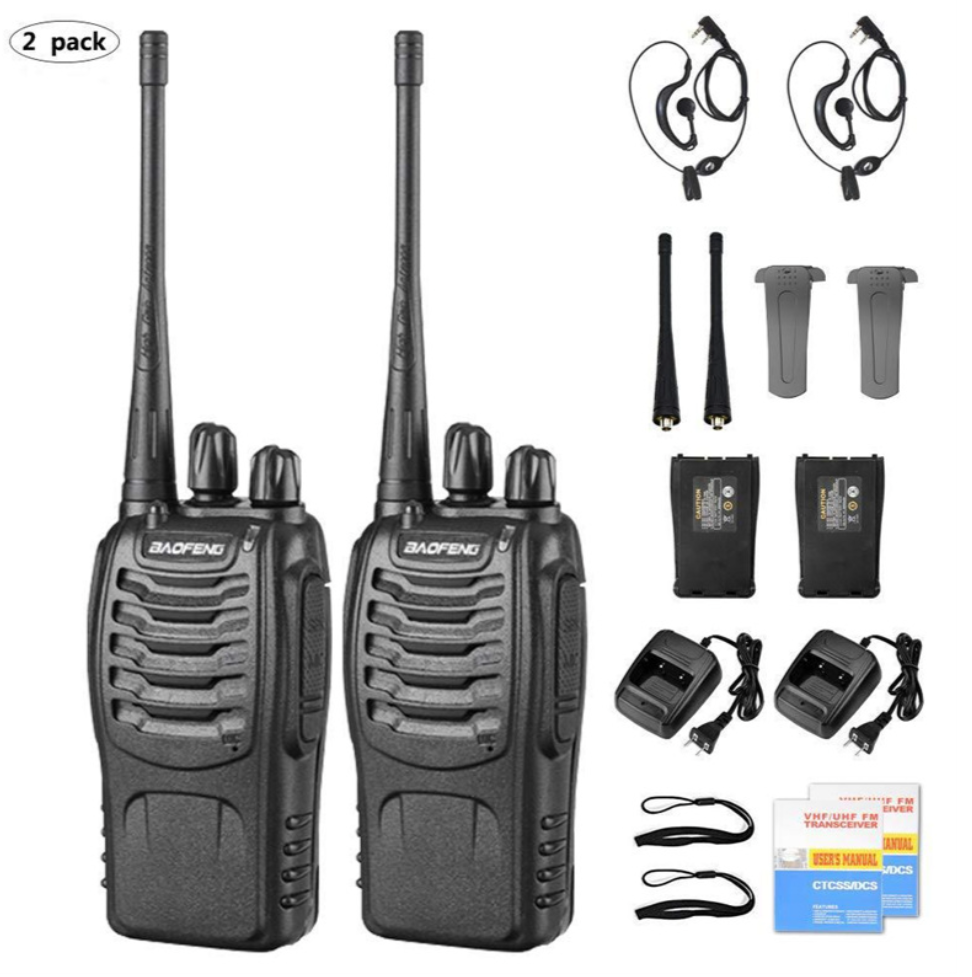 Radios de 2 vías y 16 canales. Color Negro. Juego de 2 walkie talkie