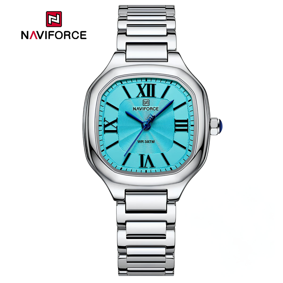 Naviforce Reloj Analógico Plateado con Correa de Acero Inoxidable, Diámetro de 31 mm, Cristal Mineral Endurecido y Resistencia al Agua 3 ATM.