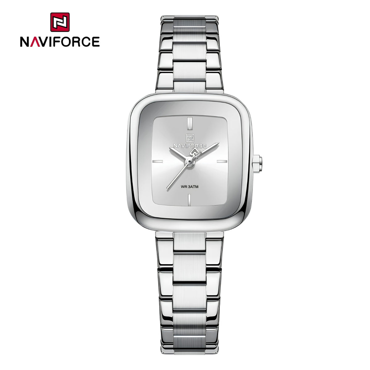 Naviforce Reloj Analógico Plateado con Acero Inoxidable, Diámetro de 26 mm, Cristal Mineral Endurecido y Resistencia al Agua 3 ATM.