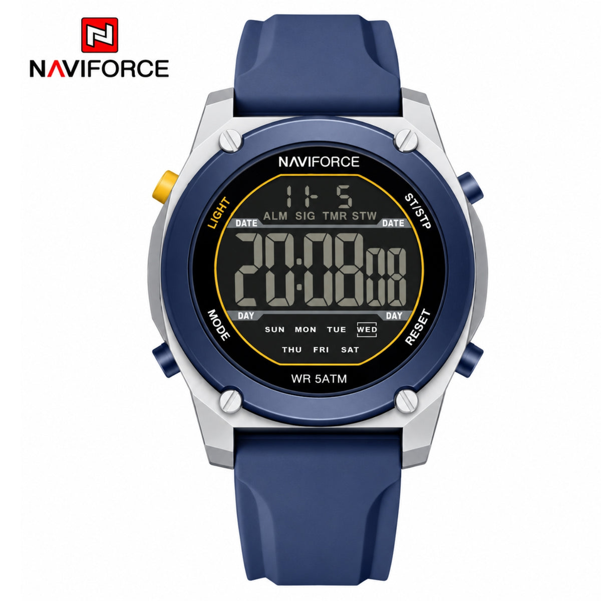 Naviforce Reloj Digital Azul con Correa de Silicona, Diámetro de 48 mm, Cristal Acrílico HD y Resistencia al Agua 5 ATM.
