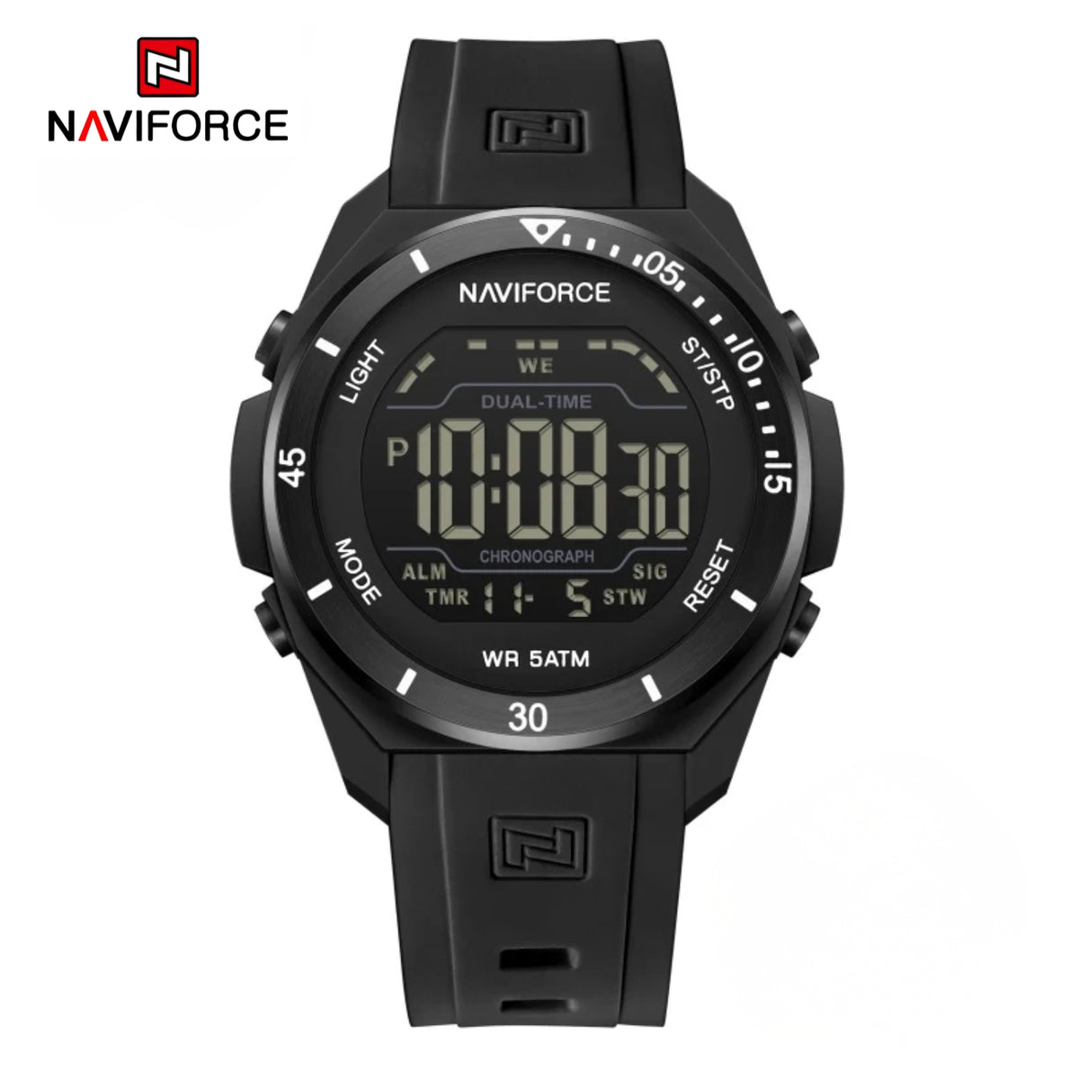Naviforce Reloj Digital Negro, Correa de Silicona, Diámetro de 41 mm y Resistencia al Agua 5 ATM.