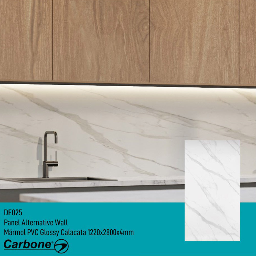 Panel Decorativo Mármol PVC 1.22 m x 2.80 m x 4 mm. Acabado: Glossy calacata