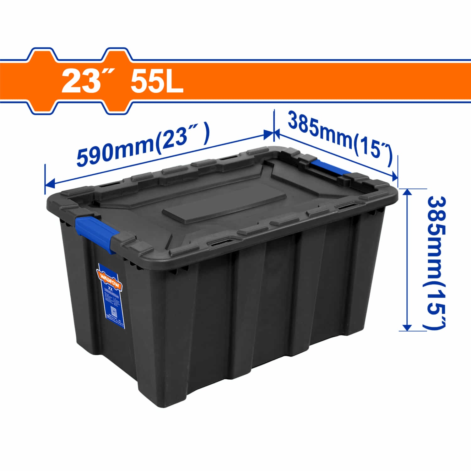 Caja plastica Contenedor de almacenamiento plástico 55L. 590x385x385mm. Hebilla de plástico. Peso: 3100g.