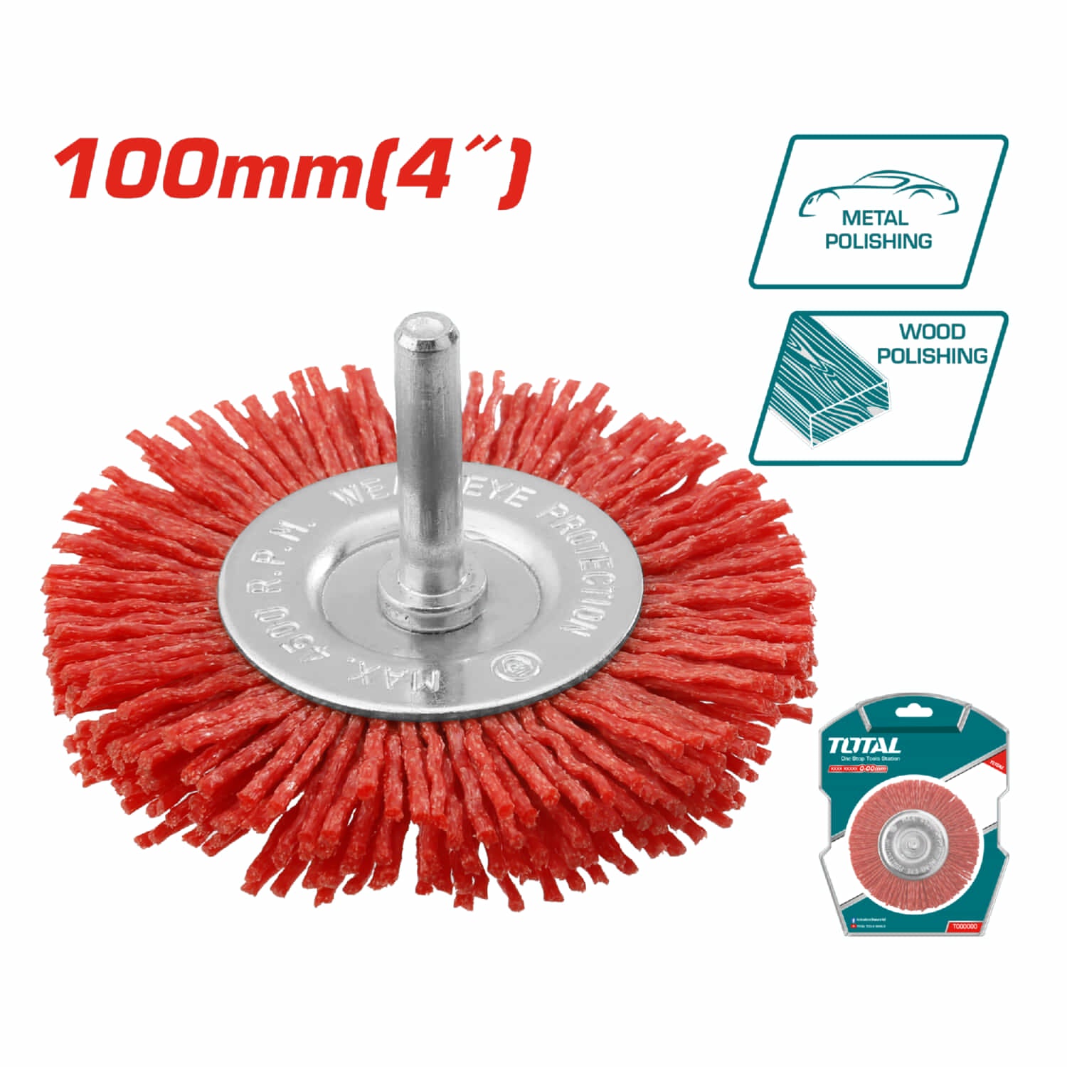 Cepillo de nylon circular para taladro con vástago de 100mm.