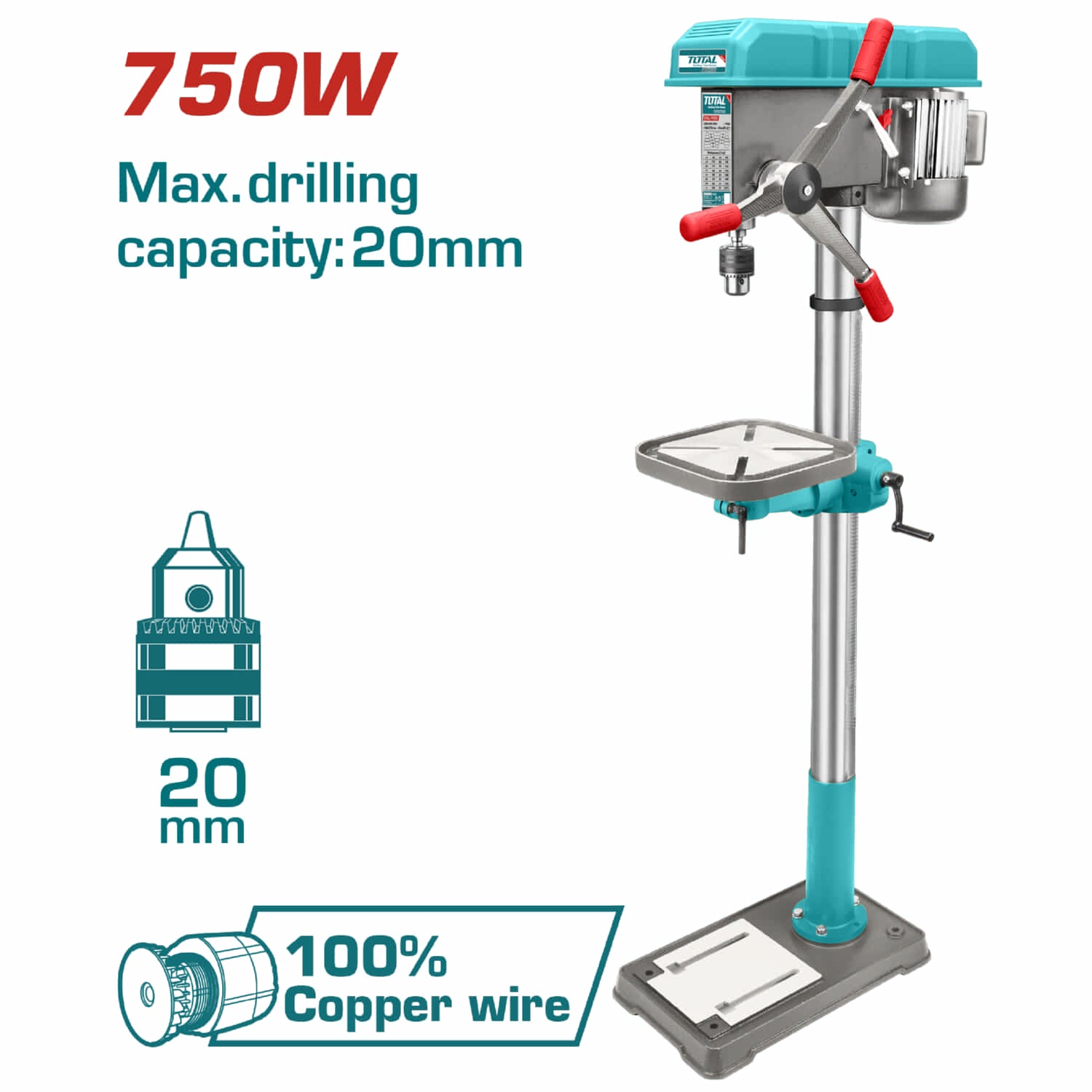 Taladro de banco 750W Capacidad 50/64". 250-3840rpm. 16 velocidades. 110-120V~60Hz.