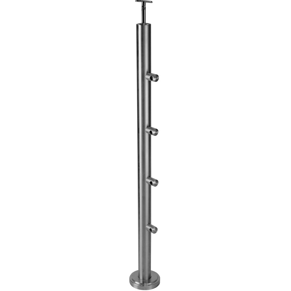 Poste redondo para 42.4mm. 105cm de Altura,4 soportes de barras de 12.7mm.Acabado Satinado tipo 304