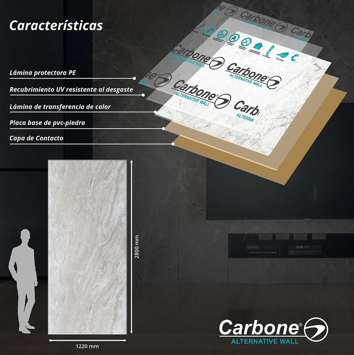 Panel Decorativo Mármol PVC 1.22m x 2.80m x 3mm Marfil (Línea económica) Láminas de PVC para paredes y techo.