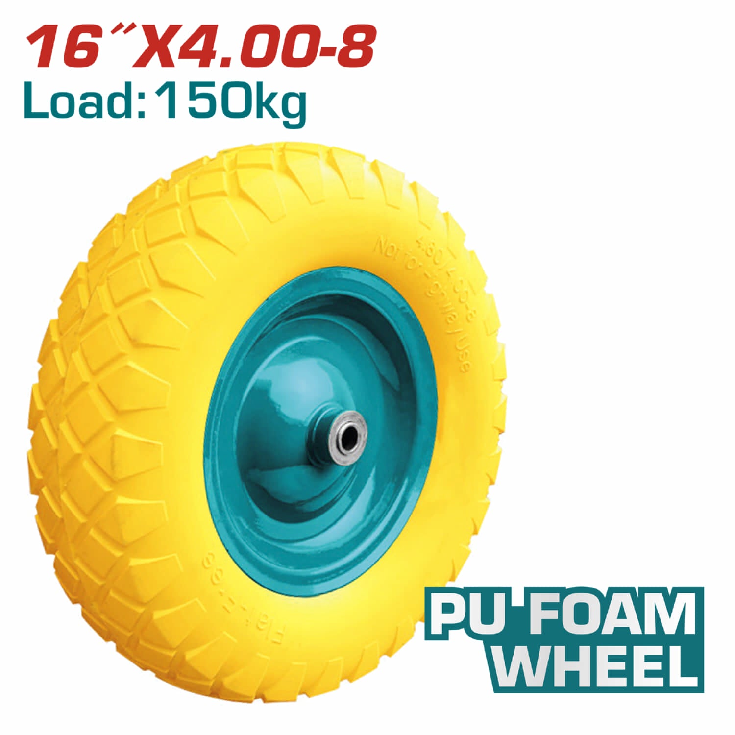 Rueda de Poliuretano PU para Carretillas de 150 Kg. de 16" x 4.00-8. Con rodamiento.