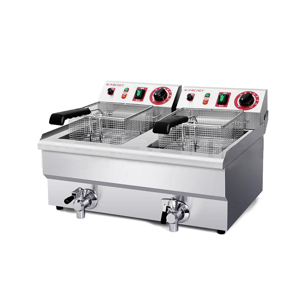Freidora electrica 10L*2 tanques con valvula de drenaje 3KW+3KW 50-200C. 220V (1 año)