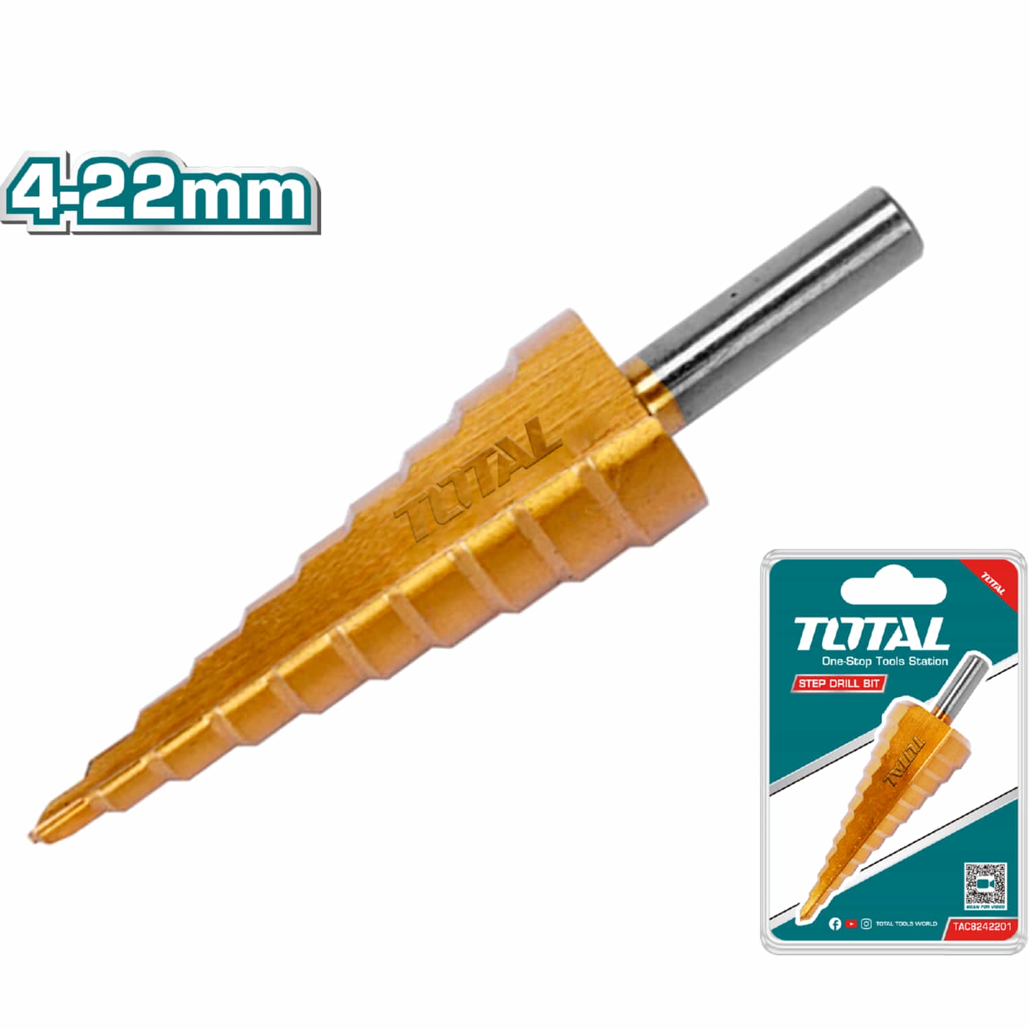 Broca Escalonada. 4-22mm. Para Metal. Chapado en Titanio. HSS 4341