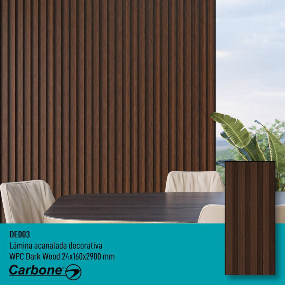 Lámina acanalada decorativa WPC Dark wood 24x160x2900 mm