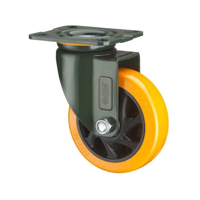Rueda giratoria Serie trabajo pesado 75mm 3" Capacidad por rueda 133kg Poliuretano PU naranja