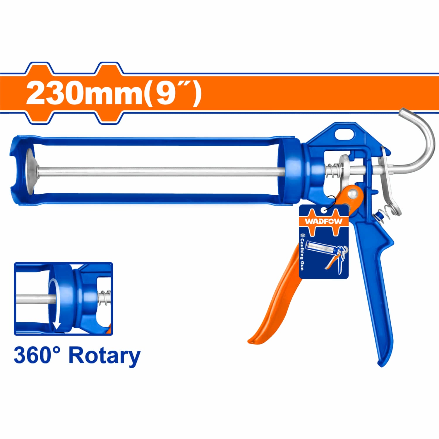 Pistola calafateadora de 9" Mango de aluminio fuerte. Con función giratoria 360º