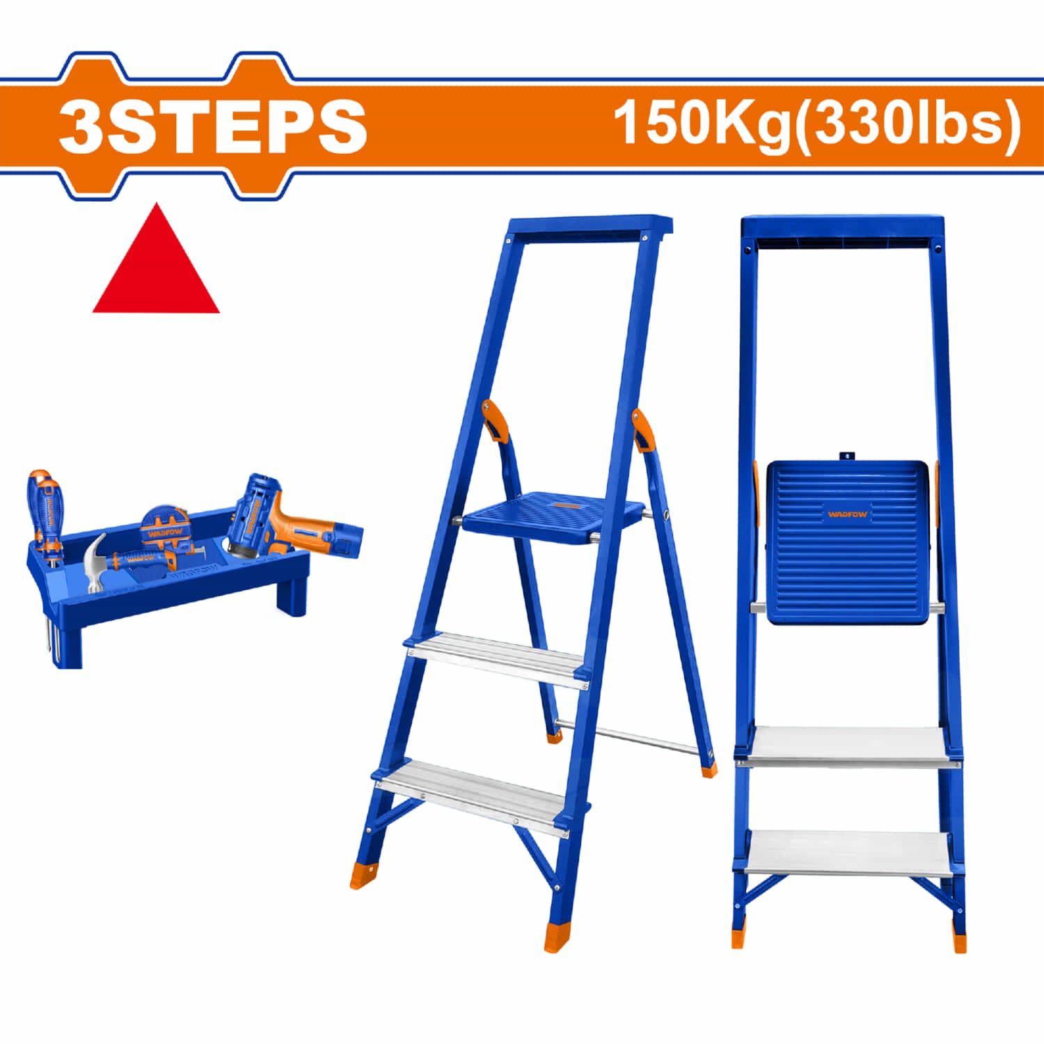 Escalera de Tijera 3 peldaños. Carga Máxima: 150 kg. Acero y Aluminio. Alt Max. de Trabajo: 63 cm.