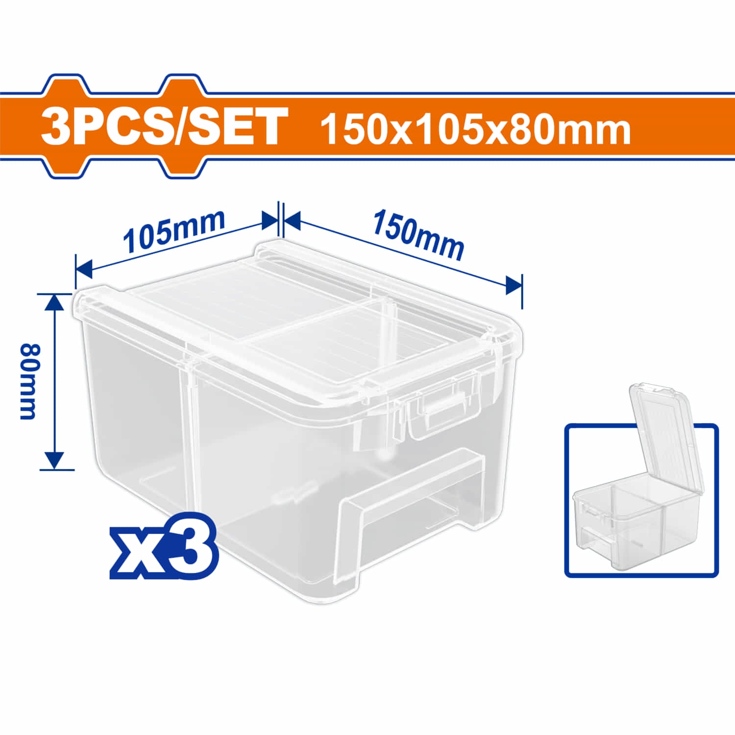Cajas Organizadoras de Plástico con Compartimientos. 150x105x80mm. Incluye 3 divisiones.