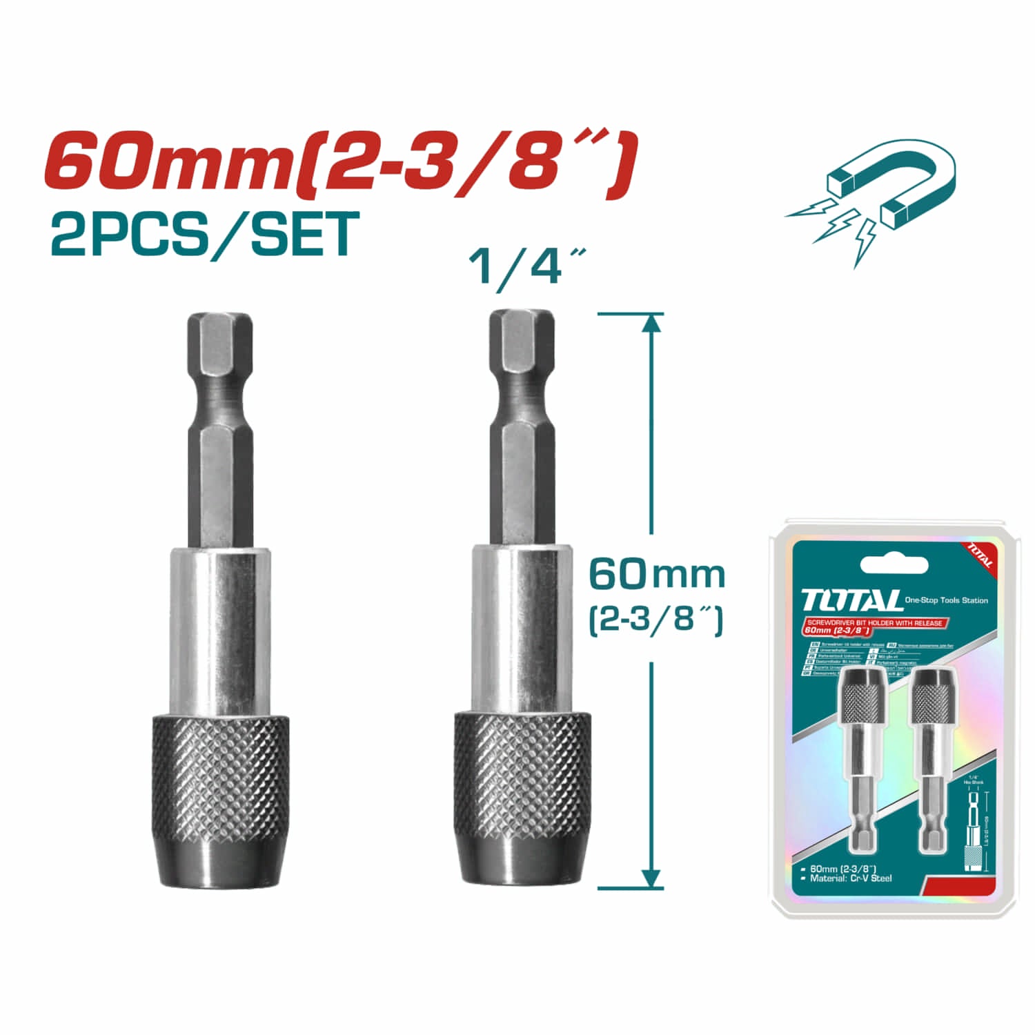 Set de Porta puntas Magnético De Destornillador (1/4”, 60 Mm)