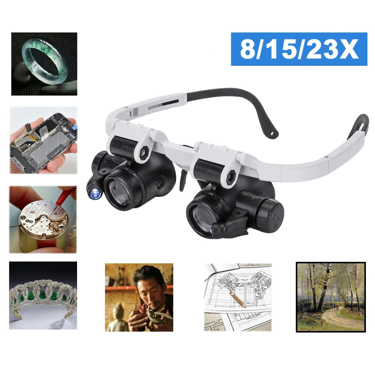 Lentes con lupa y luces led.