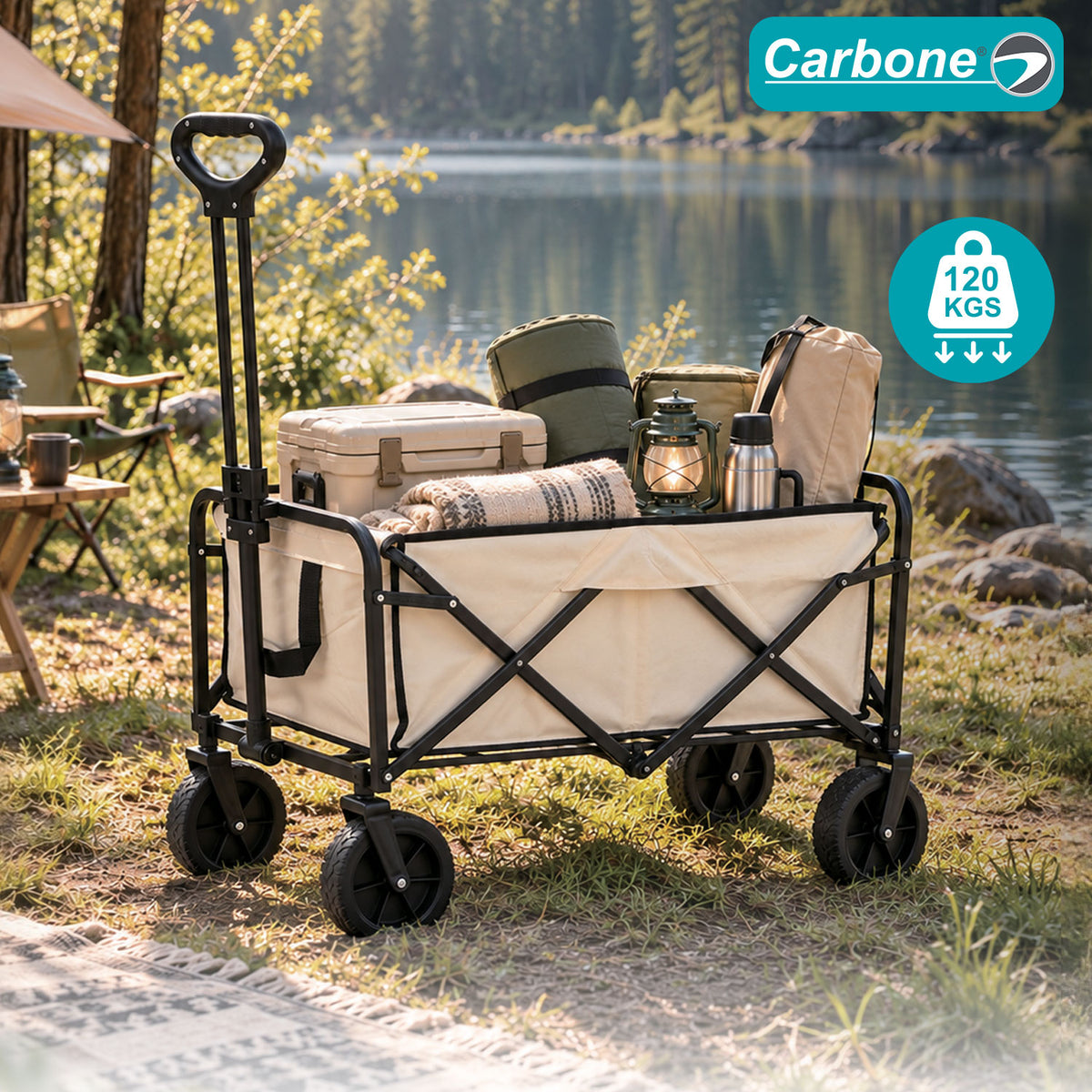 Carrito Plegable de Carga 80Kg Color Beige Estructura con revestimiento en polvo. Tamaño extendido: 72x46x90cm. Tipo vagón trolley.
