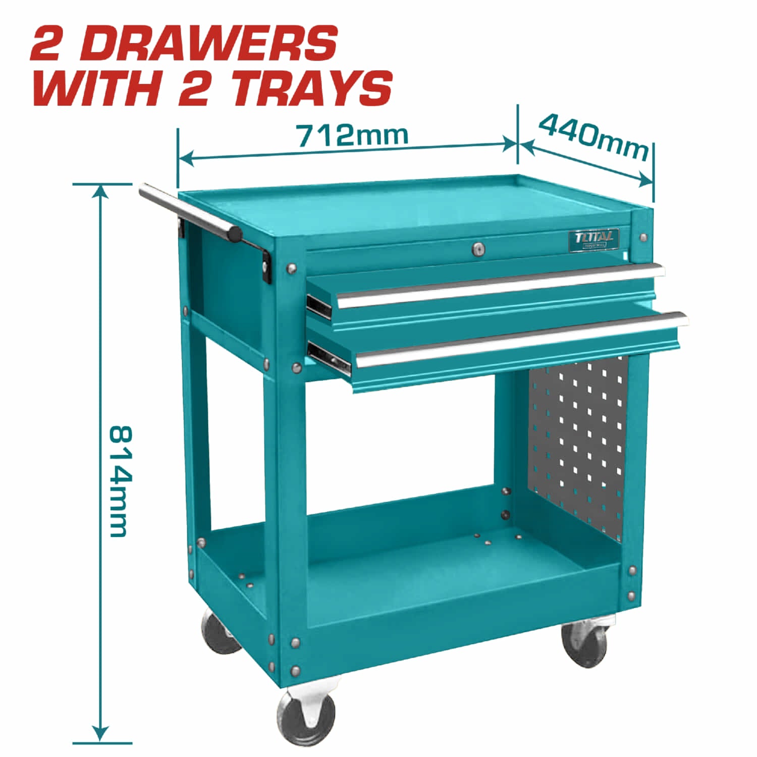 Carrito de servicio mecánico para taller con ruedas 2 bandejas 2 gavetas